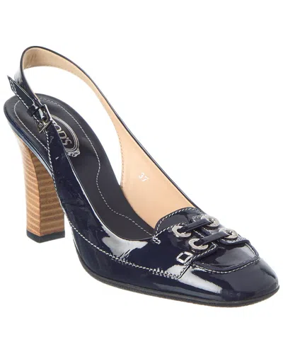 Tod's Patent Slingback Sandal In Blue
