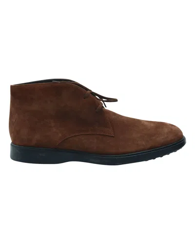 Tod's Pebbled Sole Lace-up Ankle Boots In Brown Suede