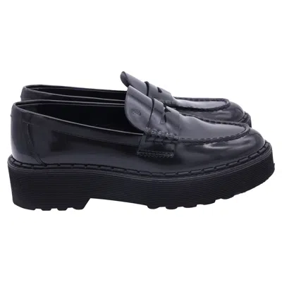 Tod's Penny Platform Loafers In Black Patent Leather