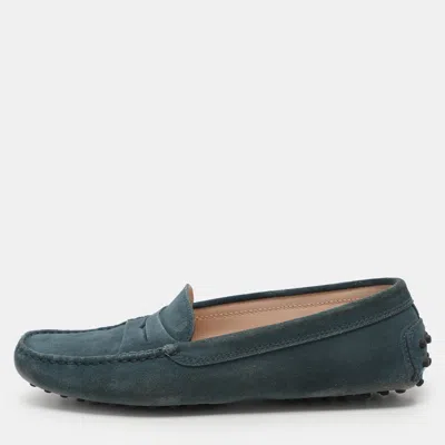 Tod's Pine Green Suede Gommino Slip On Loafers