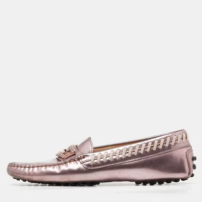 Tod's Pink Patent Leather Gommino Slip On Loafers