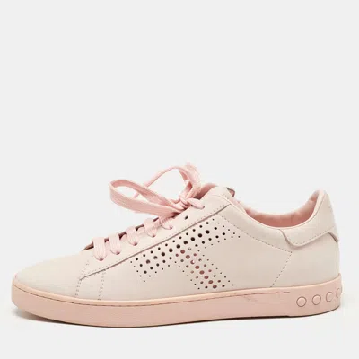 Tod's Pink Perforated Nubuck Leather Low Top Sneakers
