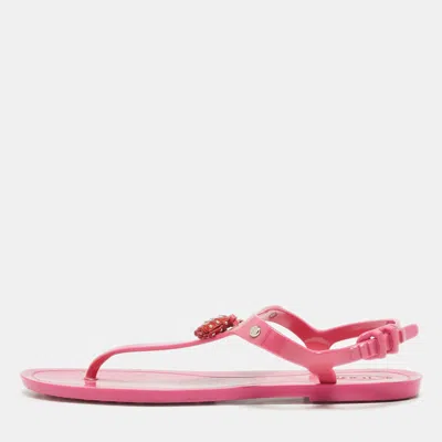 Tod's Pink Rubber Studded Tassel Thong Flat Sandals
