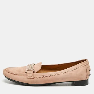 Tod's Pink Suede Crystal Embellished Loafers
