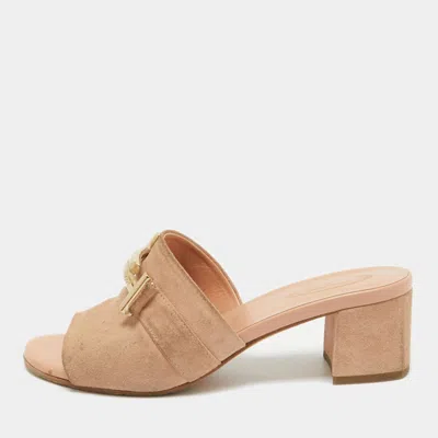 Tod's Pink Suede Double T Buckle Slide Sandals