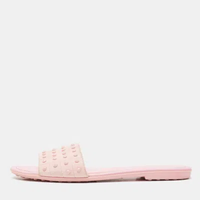 Tod's Pink Suede Studded Flat Slides