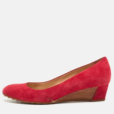 Tod's Pink Suede Wedge Pumps In Red