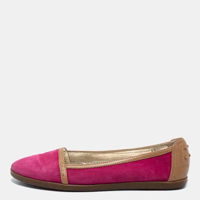 Tod's Pink/brown Suede And Leather Ballet Flats