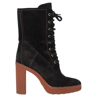 TOD'S TOD'S PLATFORM ANKLE BOOTS IN BLACK SUEDE