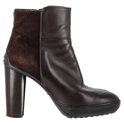 Tod's Platform Ankle Boots In Brown Leather And Suede