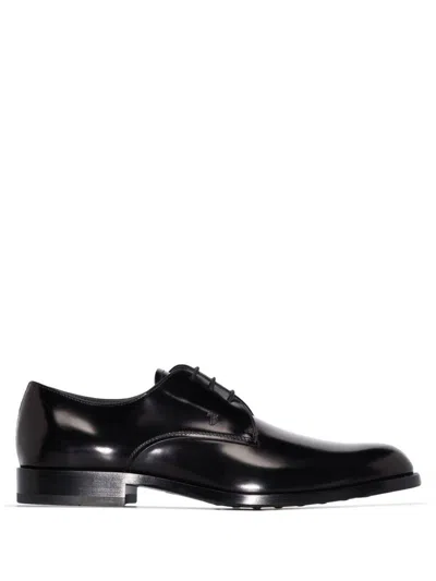 Tod's Polished Leather Derby Shoes In Black