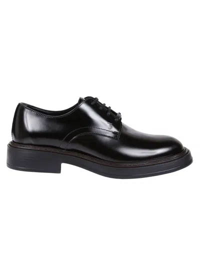 Tod's Polished Leather Derby Shoes With Classic Lace-up Design In Black