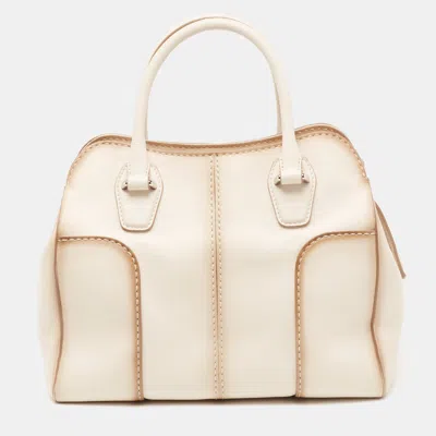 Tod's Powder Leather Tote In White