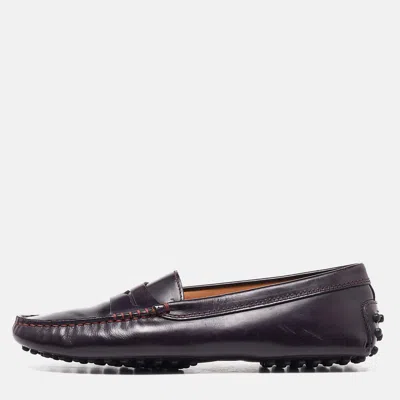 Tod's Purple Leather Detail Penny Loafers In Burgundy