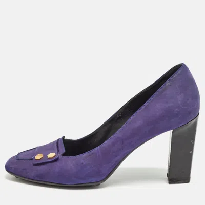Tod's Purple Nubuck Leather Square Toe Pumps