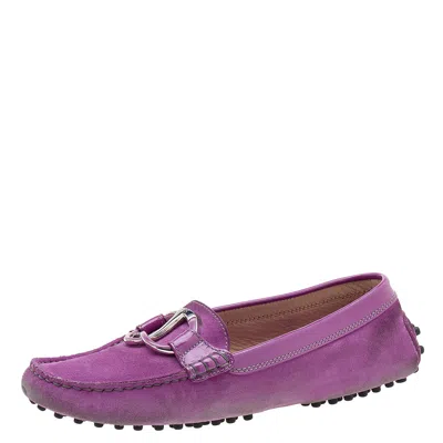 Tod's Purple Suede And Patent Leather Trim Embellished Slip On Loafers