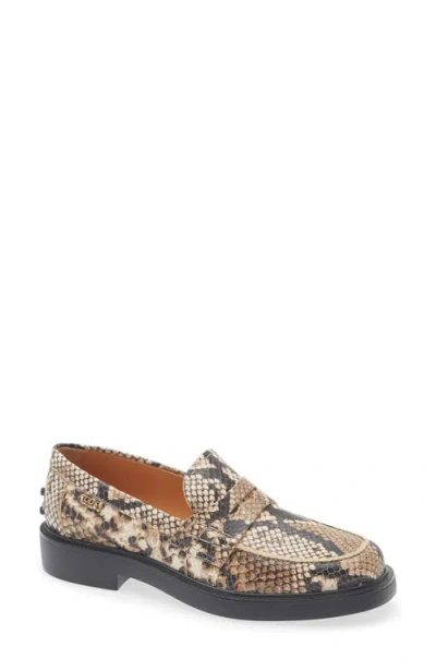 TOD'S TOD'S PYTHON EMBOSSED LEATHER PENNY LOAFER