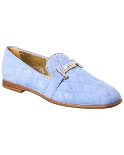 Tod's Quilted Suede Loafer In Blue