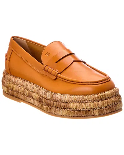 Tod's Raffia & Leather Espadrille In Orange