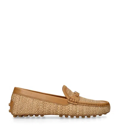 Tod's Tods Gommino Leather-trim Raffia Loafers In Multi