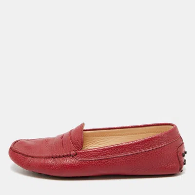 Tod's Red Leather Gommino Slip On Loafers