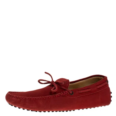 Tod's Red Suede Bow Detail Driving Loafers