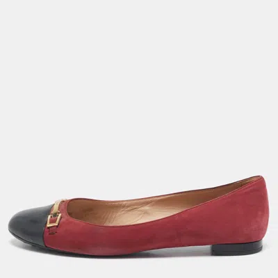 Tod's Red/black Patent Leather And Suede Ballet Flats In Pink