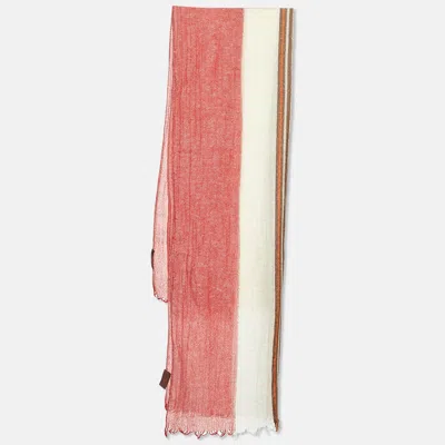 Tod's Red/cream Striped Linen & Cashmere Scarf