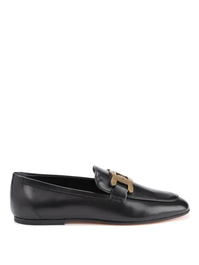Tod's Refined Leather Loafers With Gold-tone Buckle In Black