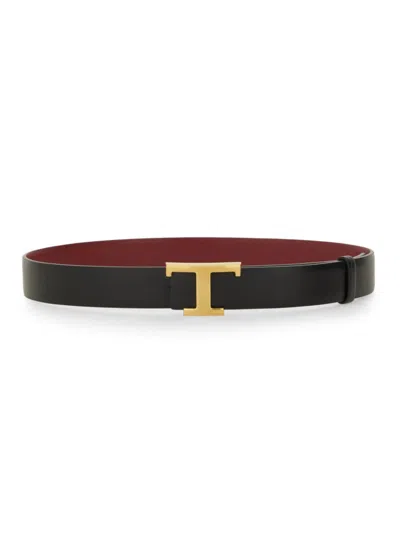 Tod's Reversible Belt With Polished Gold 't' Buckle