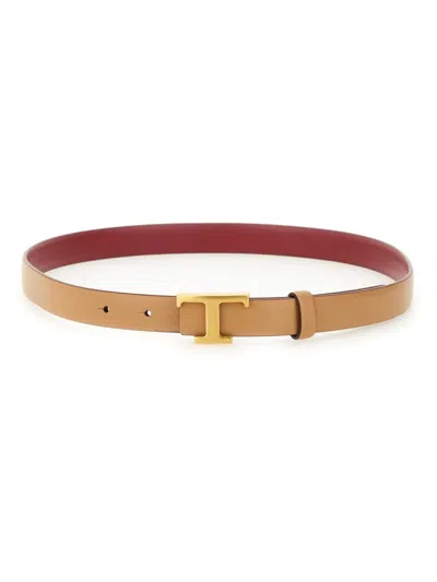 Tod's Reversible "t Timeless" Belt In Sand
