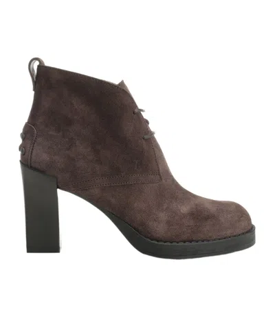 Tod's Round-toe Lace-up Ankle Boots In Brown