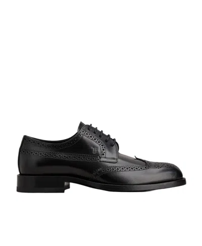 Tod's Round Toe Lace-up Brogues In Black