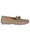 Tod's Rounded Toe Leather Loafers With Decorative Metal Ring In Neutral
