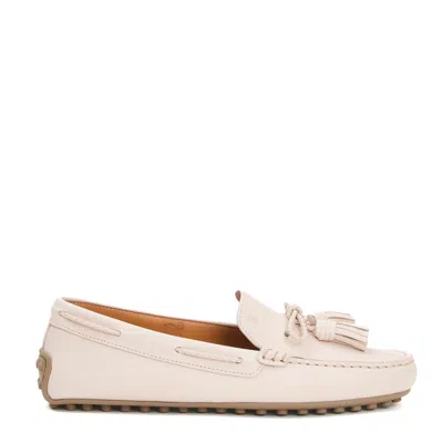 Tod's Gommino Leather Driving Shoes In White
