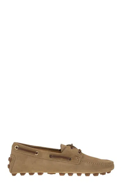 Tod's Rubber Bubble Suede Boat In Beige
