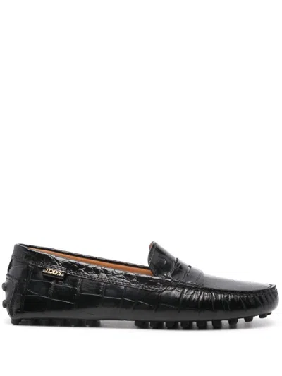 Tod's Rubber Loafer Crocodile Print Shoes In Black