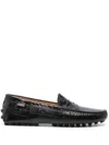 Tod's Rubber Loafer Crocodile Print Shoes In Black