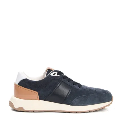 Tod's Navy Blue Suede And Beige Leather Sneakers In Multi