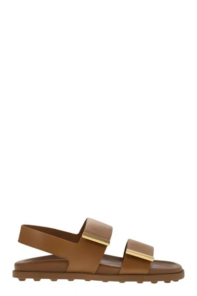 Tod's Sandal With Two Leather Straps In Brown