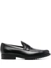 Tod's Polished Block Heel Loafers With Penny Slot In Black