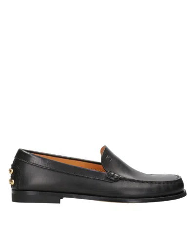 Tod's Leather Loafers With Metal Gommini In Black