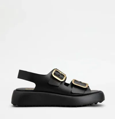 Tod's Black Platform Leather Sandals