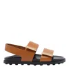 Tod's Calfskin Sandals With Wide Straps In Brown