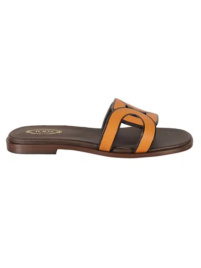 Tod's Bicolor Chain Slide Sandals In Yellow & Orange