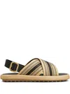 Tod's Leather-trimmed Striped Raffia Sandals