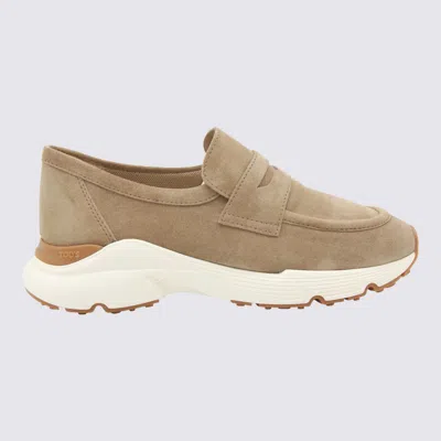 Tod's Suede Loafers With Rubber Sole And Round Toe In Brown