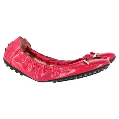 Tod's Scrunch Ballet Flats In Red Patent Leather
