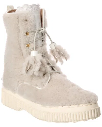 Tod's Shearling & Leather Boot In White