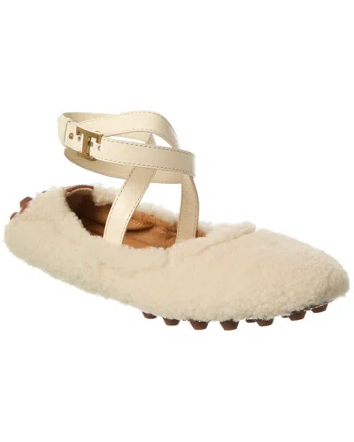 Tod's Shearling & Leather Flat In White